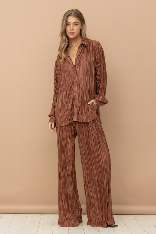 Pleated Blouse Pants Set - Elysian Couture