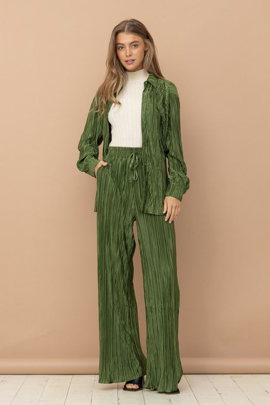 Pleated Blouse Pants Set - Elysian Couture