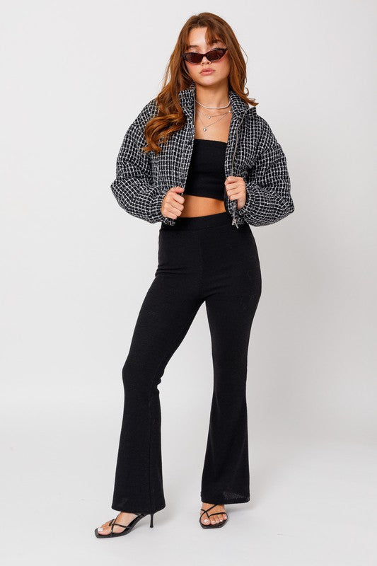 Tweed Crop Puffer Jacket - Elysian Couture