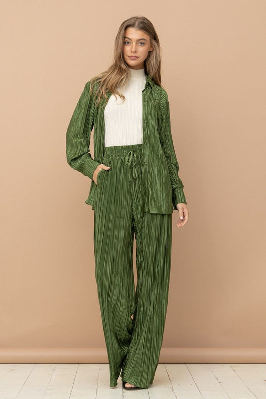 Pleated Blouse Pants Set - Elysian Couture