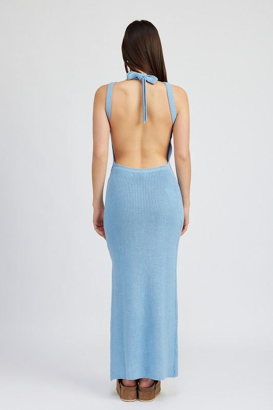 HALTER NECK MAXI DRESS WITH OPEN BACK - Elysian Couture