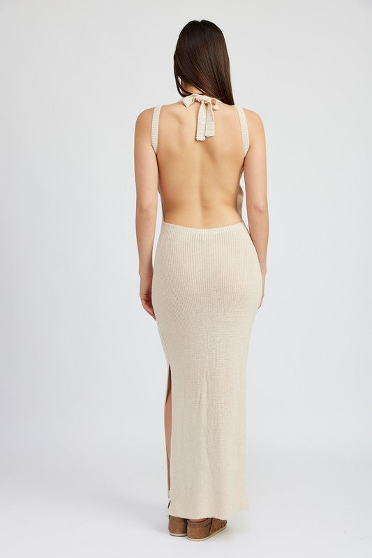 HALTER NECK MAXI DRESS WITH OPEN BACK - Elysian Couture