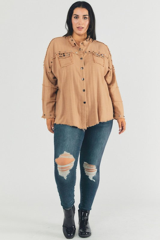 Kelsey Oversized Studded Shirt - Elysian Couture